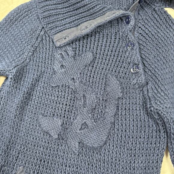 VTG Ralph Lauren Rare Hand Knit Sweater Navy Blue Woven Anchor Size S Nautical - Picture 2 of 8